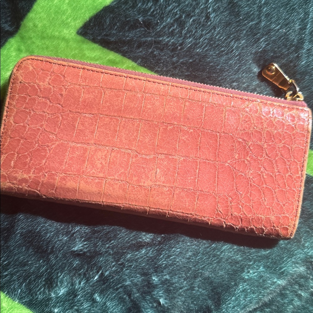 MIU MIU 🍑 Pink Peach Continental Soft Croc Italian Leather Long Zipper Wallet - Picture 11 of 14
